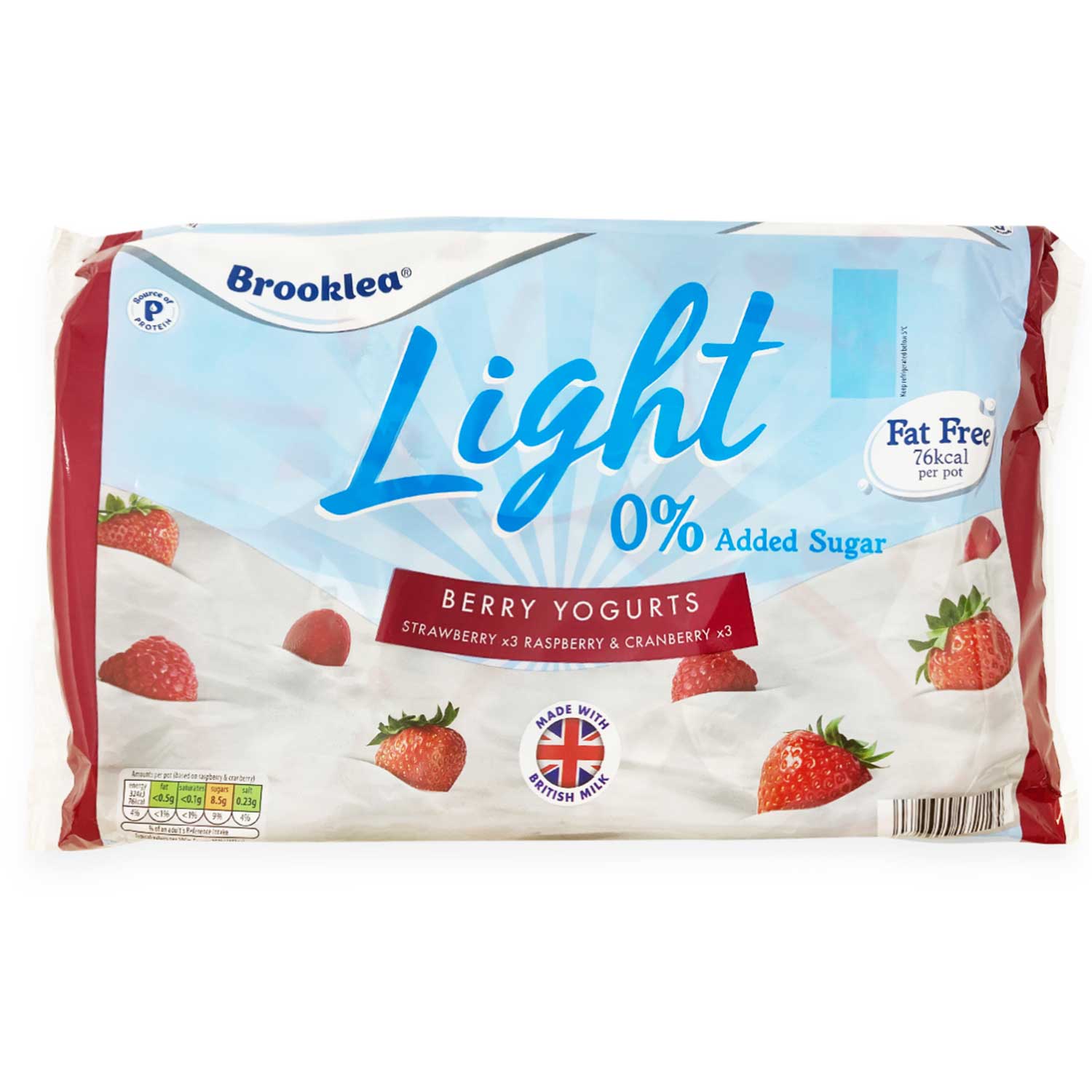 Brooklea Light Yogurts - 3 Raspberry & Cranberry, 3 Strawberry 6x160g